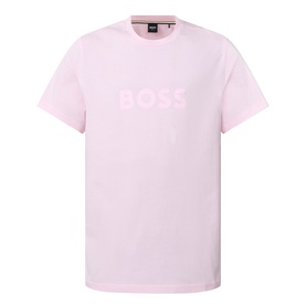 Hugo Boss Big Logo T-Shirt in Bright Pink with tonal BOSS chest logo, crew neck, short sleeves, and straight hem