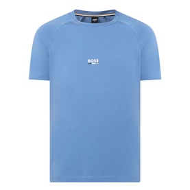 Hugo Boss light pastel blue crew neck T-shirt with short raglan sleeves and small chest logo print.