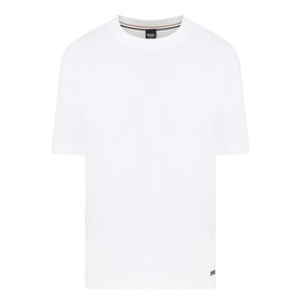 Hugo Boss Structure Logo Textured Lounge T-Shirt in Natural, round neck, short sleeves, logo tab at hem, straight hemline.
