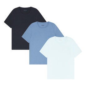 Hugo Boss Blue Cotton T-Shirts Multi Pack, set of three crew-neck tees in navy, mid-blue and pale blue