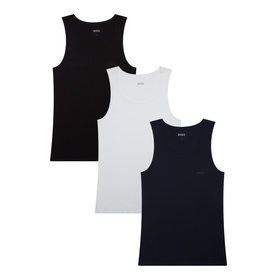 Hugo Boss Three-Pack Classic Logo Lounge Tank Tops in black, white and navy, round neck, sleeveless, straight hemline with logo detail