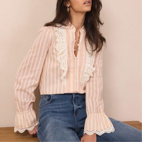 Striped Broderi&eacute; Anglaise Blouse