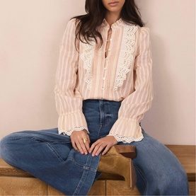Striped Broderi&eacute; Anglaise Blouse