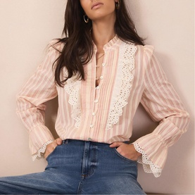 Striped Broderi&eacute; Anglaise Blouse