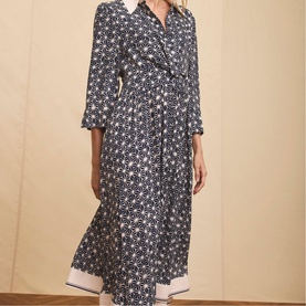 Printed Contrast Trim Shirt Dress