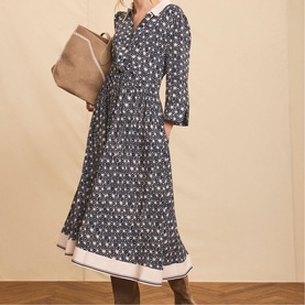 Printed Contrast Trim Shirt Dress