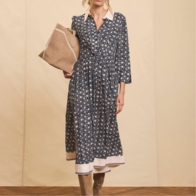 Printed Contrast Trim Shirt Dress