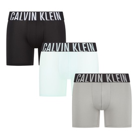 Calvin Klein Boxers 3Pk in Black, Glacier Mist and Moon Mist with branded elasticated waistband, flat lay view
