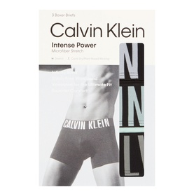 Calvin Klein Intense Power Microfibre Stretch Boxer Briefs 3-pack in black, glacier mist and moon mist, packaged set