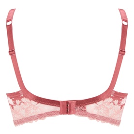 Mey Luxurious Lace Underwire Bra in Dawn Blush, full cup with floral lace detailing, adjustable straps and front centre bow detail