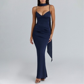 Freya Satin Gathered Maxi Dress + Scarf