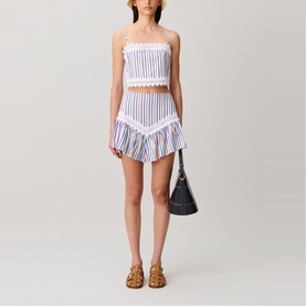 Striped Lace Trim Cropped Top