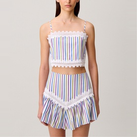 Striped Lace Trim Cropped Top