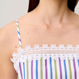Striped Lace Trim Cropped Top