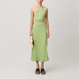 Asymmetric Lace Trim Flared Dress