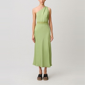 Asymmetric Lace Trim Flared Dress
