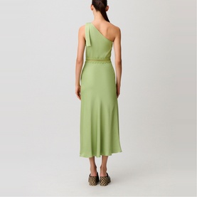 Asymmetric Lace Trim Flared Dress