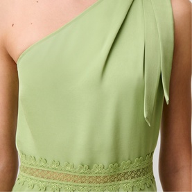 Asymmetric Lace Trim Flared Dress