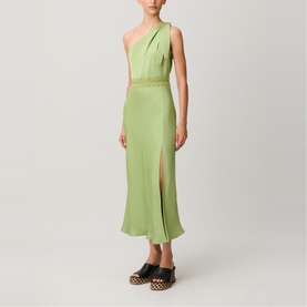 Asymmetric Lace Trim Flared Dress