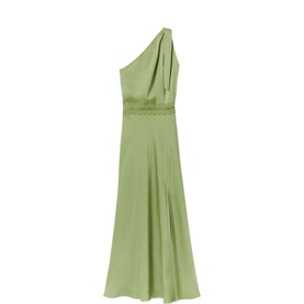 Asymmetric Lace Trim Flared Dress