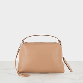 Gianni Chiarini Alifa Crossbody Bag in clay hammered leather with silver-tone hardware, dual handles and slim detachable shoulder strap