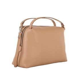Gianni Chiarini Alifa Crossbody Bag in clay hammered leather, dual top handles, slim shoulder strap, top zip, silver-tone hardware