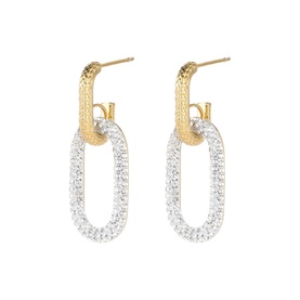 Mettle & Bloom Solas Drop Earrings in gold, two-tone with textured gold stud link and crystal-pav&eacute; oval drop link