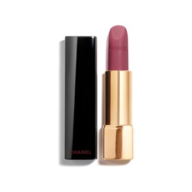 CHANEL Rouge Allure Velvet Luminous Matte Lip Colour lipstick in dusty rose, shown with black cap and gold bullet casing