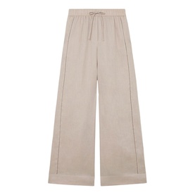 Reiss beige wide-leg drawstring trousers with seam detailing and elasticated waist, flat lay view