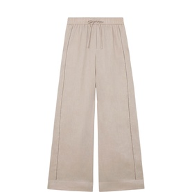 Riley Embroidered Linen Mid-Rise Wide Leg Trousers