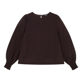Leopard Shirred Cuff Blouse