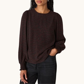 Leopard Shirred Cuff Blouse