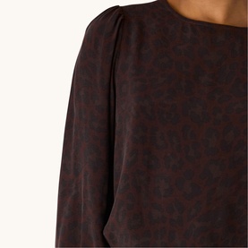 Leopard Shirred Cuff Blouse