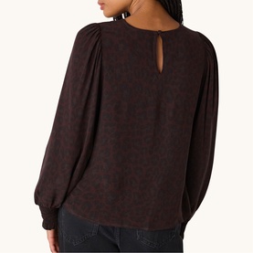 Leopard Shirred Cuff Blouse