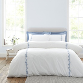 Camille Embroidered Floral Duvet Set White and Blue