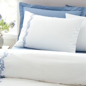 Camille Embroidered Floral Duvet Set White and Blue