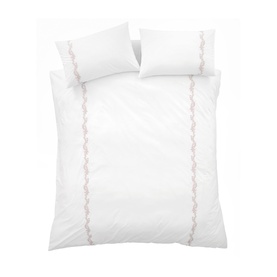 Camille Embroidered Floral Duvet Set White and Pink