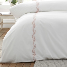 Camille Embroidered Floral Duvet Set White and Pink