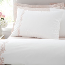 Camille Embroidered Floral Duvet Set White and Pink