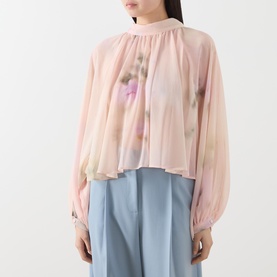 Affetto Semi-Sheer Draped Blouse