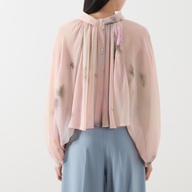 Affetto Semi-Sheer Draped Blouse