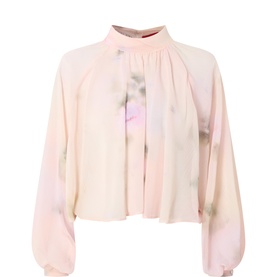 Affetto Semi-Sheer Draped Blouse