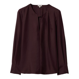 Pleated Keyhole Silk Blouse