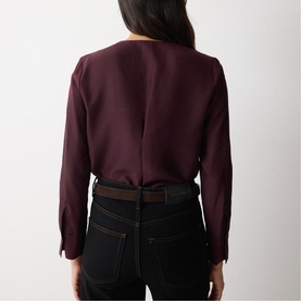 Pleated Keyhole Silk Blouse