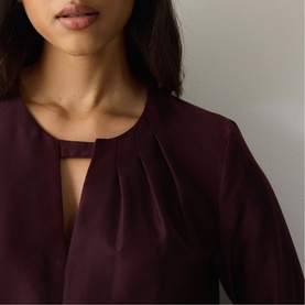 Pleated Keyhole Silk Blouse