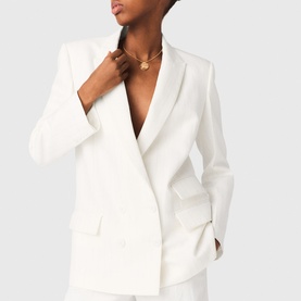 Pinstripe Double-Breasted Suit Jacket