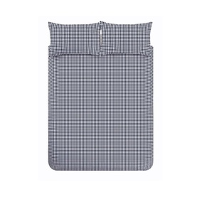 Catherine Lansfield Bamford Gingham Duvet Set in navy blue, shown flat with pillowcases, featuring classic small check pattern