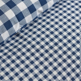 Catherine Lansfield Bamford Gingham Duvet Set in navy blue, close-up showing classic navy and white checked pattern on duvet and pillowcase