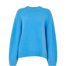 Whistles Raised Seam Knit Sweater in blue, round neck, long sleeve, relaxed fit with dropped shoulders