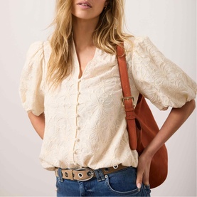Ivory Textured Floral Blouse